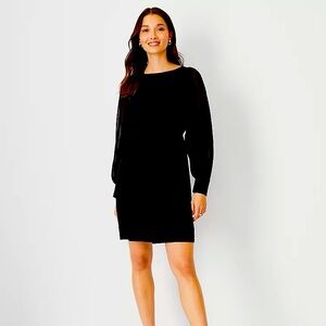 NWT Ann Taylor Petite Black Chiffon Sleeve Belted Dress Size Petite 6.